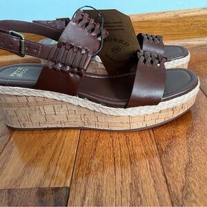 FRYE AND CO. Brown Woven Leather Wedges